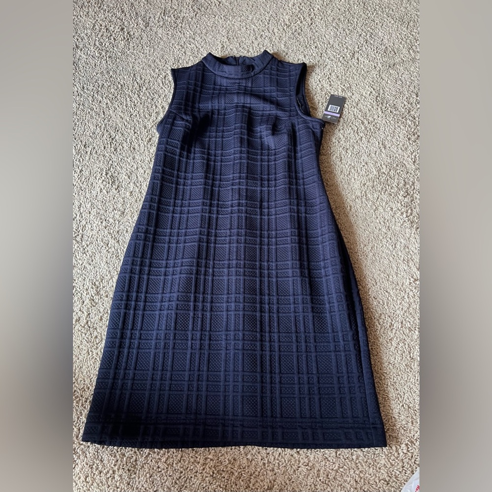NWT Sharagano Elegant Navy Blue sleeveless dress, back zip closure!